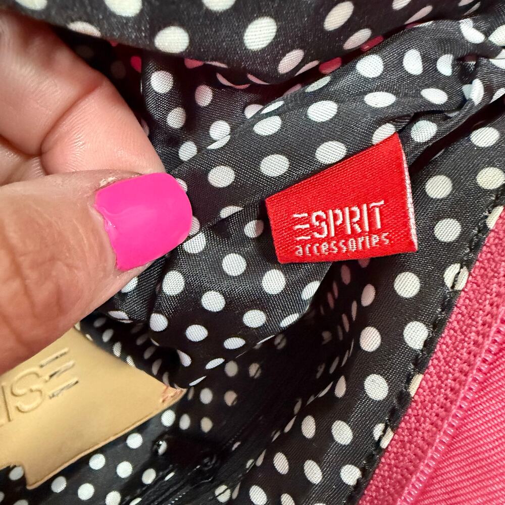 Esprit Pink Nylon Hobo Shoulder Bag Tan Straps Polka Dot Lining Y2K - Picture 14 of 16